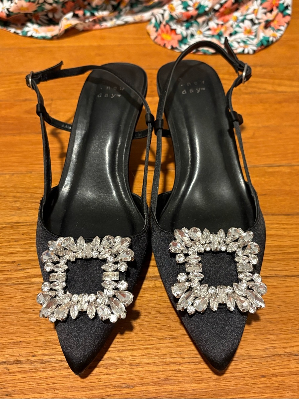 a new day Black Crystal-Embellished Pointed Slingback Heels